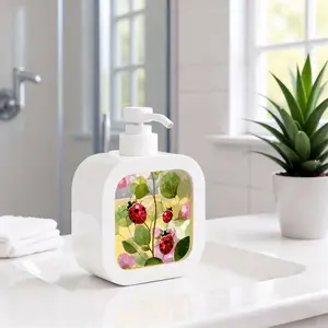 Whimsical Ladybug Pattern Moisturizing Hand Soap Pump Bottle - Refillable, Kitchen & Bathroom Soap Dispenser, Artistic Design, Liquid Container for Home Office