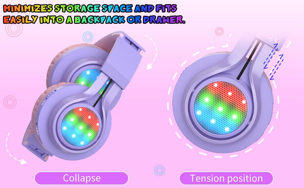 WT-7S Kids Bluetooth Headphones Light Up, Foldable Stero Wireless Headset,with Microphone and Volume Control,Comfortable and Durable,for PC/Tablet/TV/Travel(Purple) WT-7S Kids Bluetooth Headphones Light Up, Foldable Stero Wireless Headset,with Microphone and Volume Control,Comfortable and Durable,for PC/Tablet/TV/Travel(Purple)