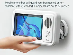 Waterproof Shower Mobile Cellphone Holder with Bluetooth Speaker, 360° Rotation, Touchscreen Compatible, Wall Mount Stand, Audio Cable Charging, Workout Accessories for Bathroom & Kitchen Crystal Smartphones