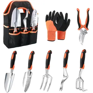 IRONFIX Garden Tools Set, 8 Piece Gardening Tools Set with Non Slip Ergonomic Handle, Heavy Duty Garden Tool Set with Storage Bag, Gardening Kit for Women, Garden Hand Tools Gift for Women and Men, Orange