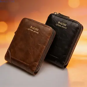 2 Pack Men’s Vintage Leather Vertical Bifold Wallet, Zipper Card Holder Multi-Slot High Capacity Money Organizer, Retro Style PU Leather Wallet for Cash, Cards & Coins, Slim Travel-Friendly Design for Daily Use, Business, Outdoor & Gift for Men