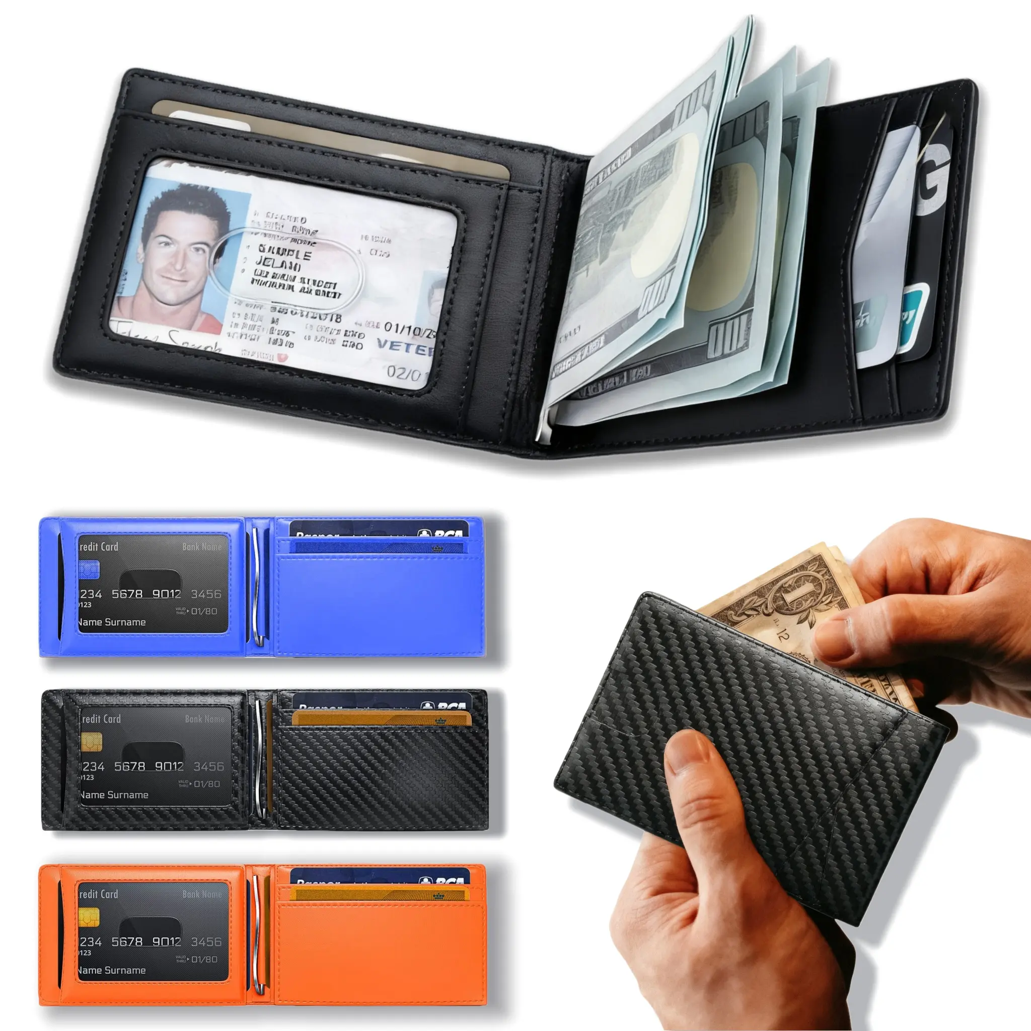 Men's Chic Slim Fit Carbon Fiber RFID Blocking Wallet - Ultra-Thin, Foldable, Front Pocket, Portable, with Coin Pocket, Light Luxury Business Minimalist, Men's Accessories, Mens Gifts, Business Minimalist Wallet, Mens Wallet