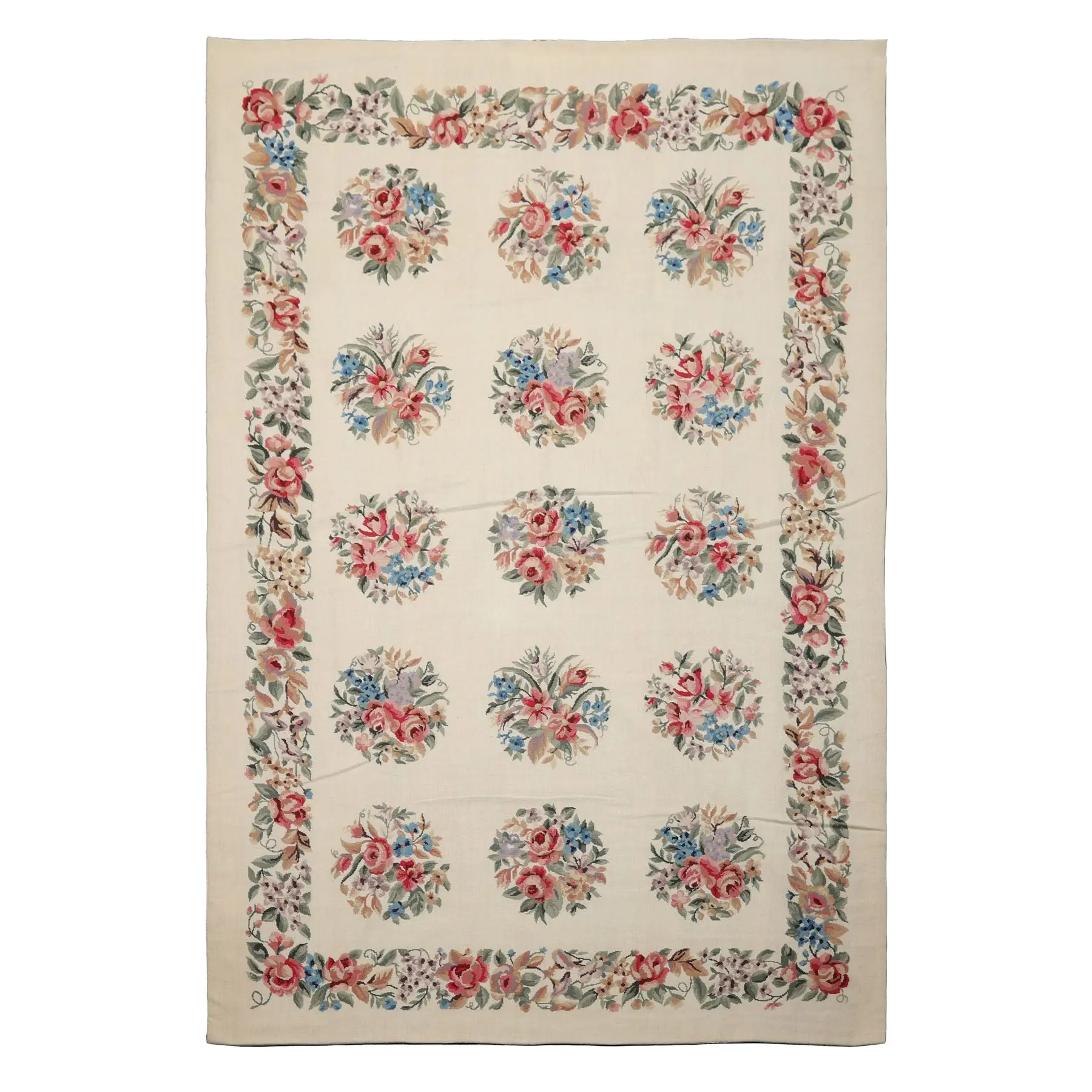 6x9 Hand Woven Wool Ivory French Needlepoint Traditional Rug