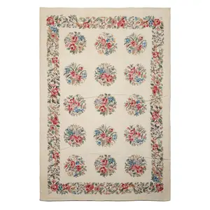 6x9 Hand Woven Wool Ivory French Needlepoint Traditional Rug