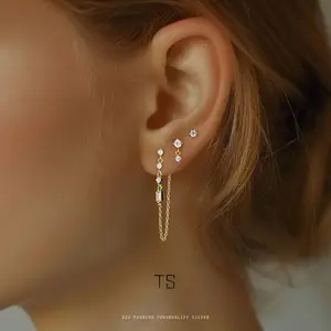 s925 Sterling Silver Tassel Zircon Earrings for Women  Geometric Fashion Design Wholesale Earrings