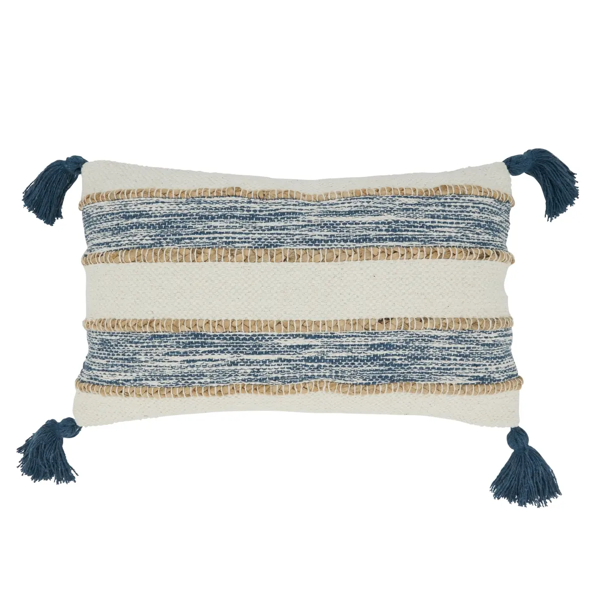 Saro Lifestyle 5285.NB1220BP 12 x 20 in. Striped Tassel Corners Oblong Poly Filled Throw Pillow, Navy Blue