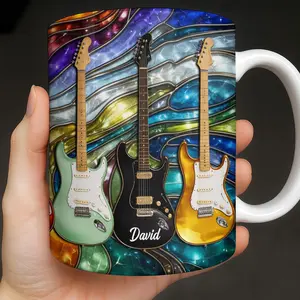 Electric Guitar Art Mug Personalized Custom Coffee Mug Guitar Lover Gift Musician Gift Rock Music Coffee Cup Guitarist Gift for Him Her Music Lover Gift Band Member Gift Unique Music Theme Mug