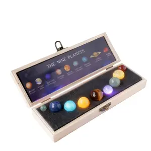 Natural Crystal Mineral Specimen Solar System Nine Planets Crystal Ball Natural Crystal Set - Space Themed Desk Ornament Home Decor, Birthday Christmas Valentine's Day Gift for Astronomy Enthusiasts Kids Friends Lovers