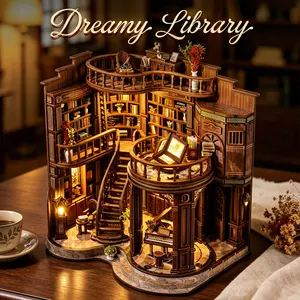 Book Nook Kit 888 Pcs Challenge- DIY Miniature Wooden Puzzle with LED Lights | 3D Dollhouse Bookend for Bookshelf Decoration | Creative Gifts (Dreamy Library)