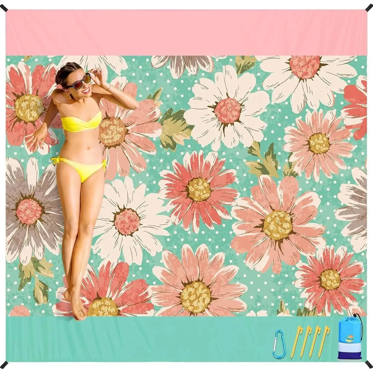 Beach Blanket Waterproof Sandproof 78''×81'' Suits1-4 Adults Compact Lightweight Oversized Sand-Free Blanket Large Picnic Mat for Beach Travel Camping Hiking