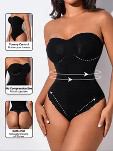 Women's Seamless Strapless Elastic Shapewear Bodysuit, Tummy Control Mid-Thigh Body Shaper, Perfect for Cocktail Off-Shoulder Dresses