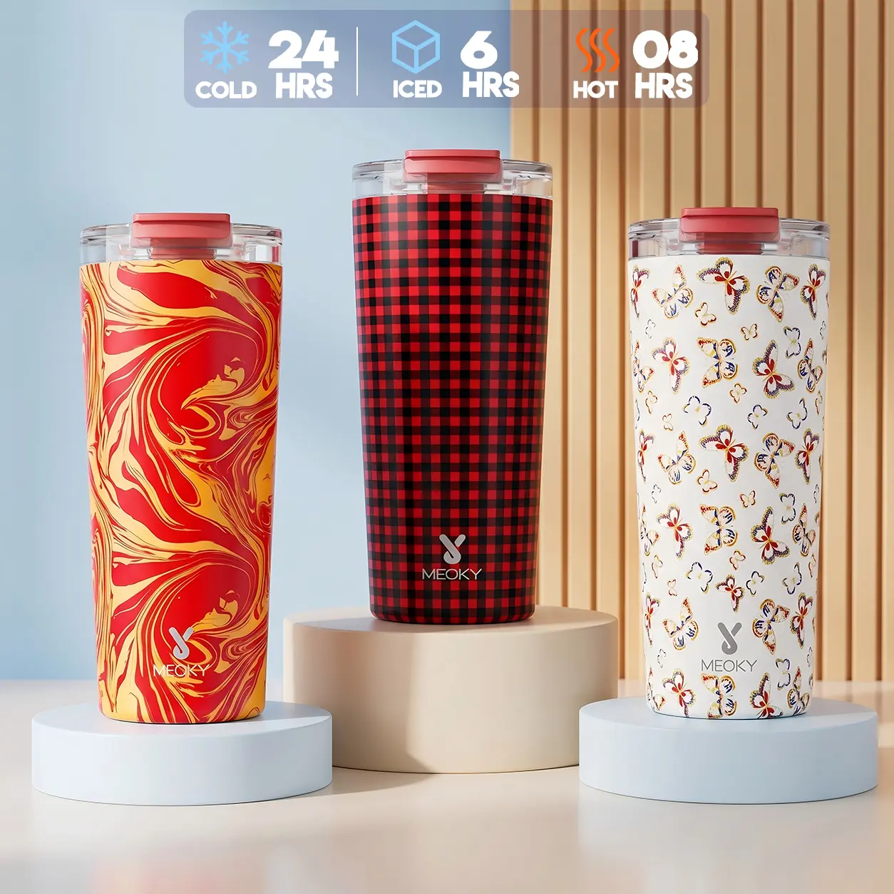 MEOKY 24oz Portable Stainless Steel Insulated Travel Tumbler - Leak-proof Lid, 8h Heat Hold, 13-24 Hrs Cold Retention, Car Cup Holder Fit, 500-1000ml Drinkware Flask (Night) #TikTokShopSummerSale