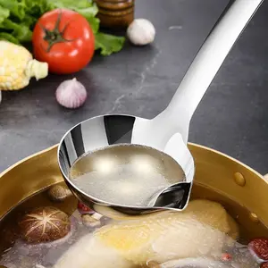 304 Thickened Stainless Steel Oil-Separating Ladle, Household Soup Ladle, Hot Pot Ladle, Long Handle, Deepened Ladle, Kitchen Filter Ladle