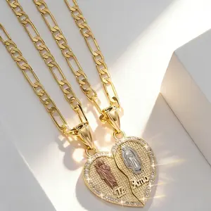 His & Hers Te Amo Split Heart Necklaces - Iced Out Faith-Based Couple Jewelry