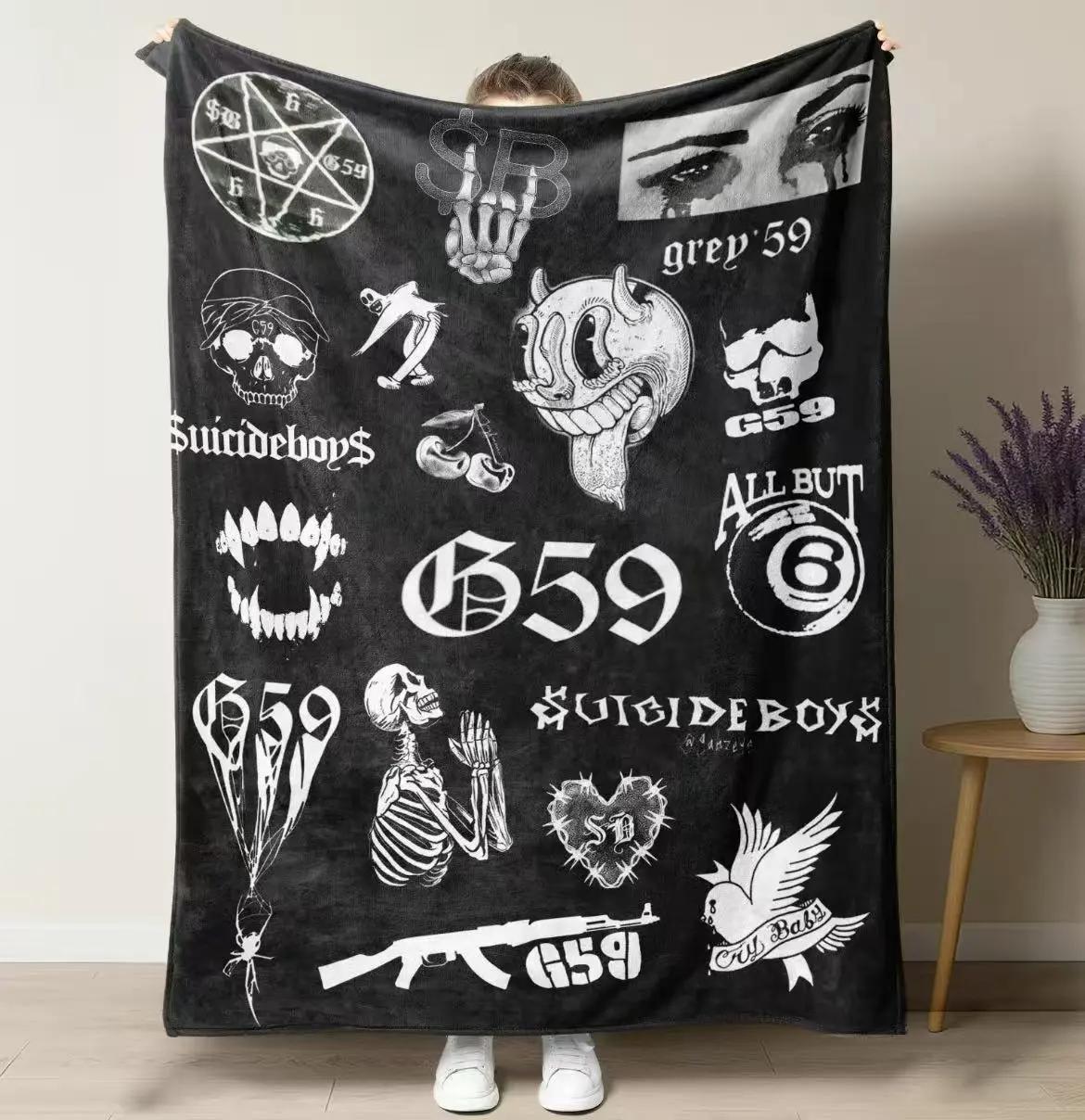 Suicideboys G59 Records Collage Fleece Blanket - Hip Hop Rap Themed Soft Cozy Throw with Iconic  uicideboy  & Grey59 Graphics, Perfect for Fans, Couch, Bed, and Gift