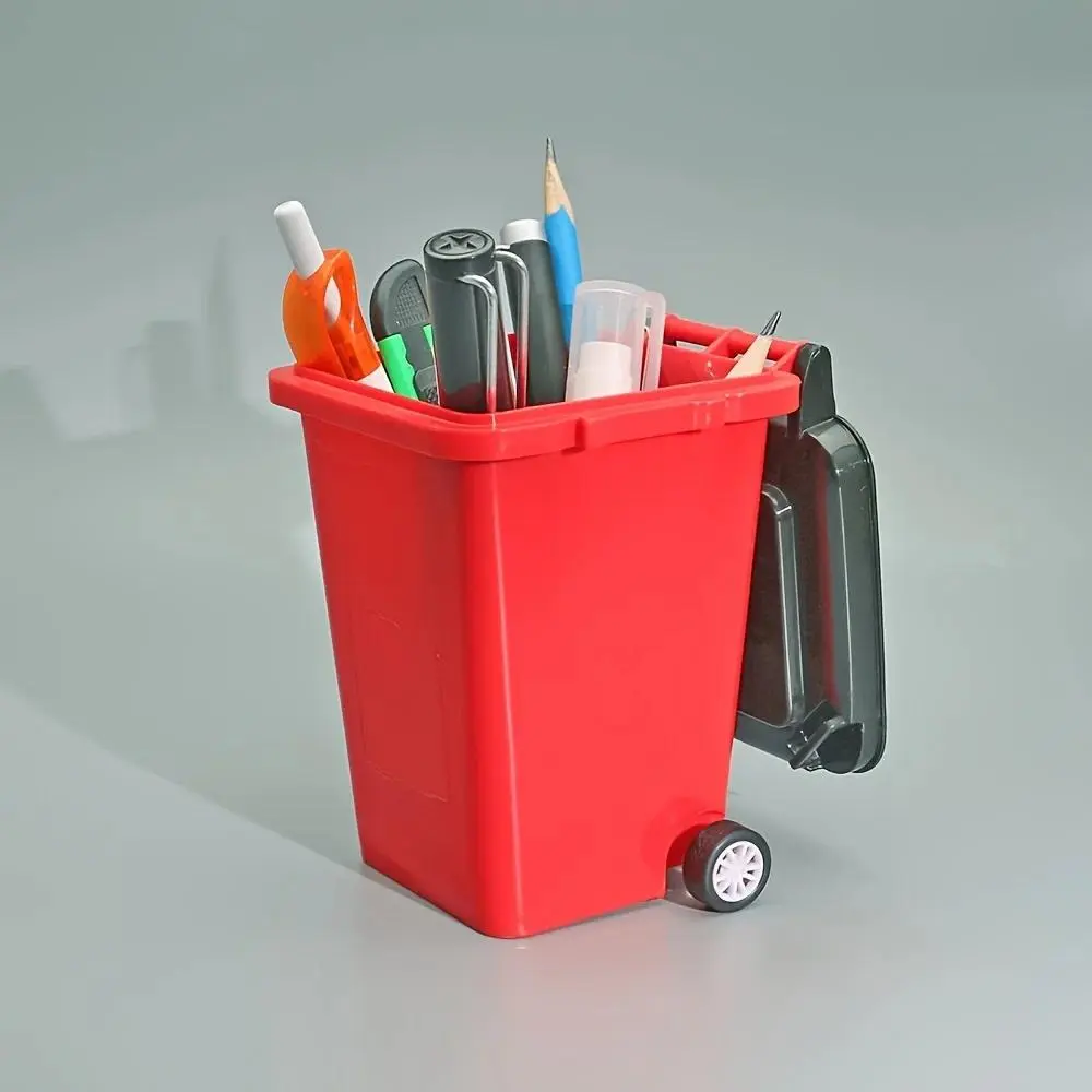1pc Portable Mini Office Desk Trash Bin Pen Holder - Office Supplies Storage Plastic Trash Can