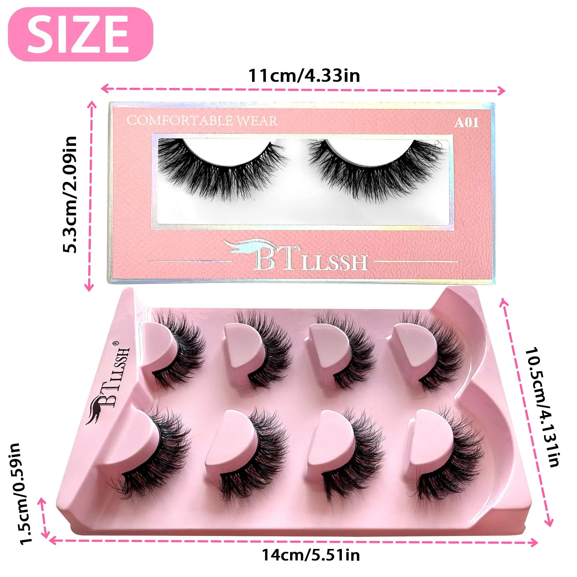 BTLLSSH Lash 10 Pairs Strip Lashes CC D Curl Wispy Faux Mink Handmade Full Strip Eyelash Extention Natural Look Lash Reusable False Eyelashes 14MM Makeup Cosmetic