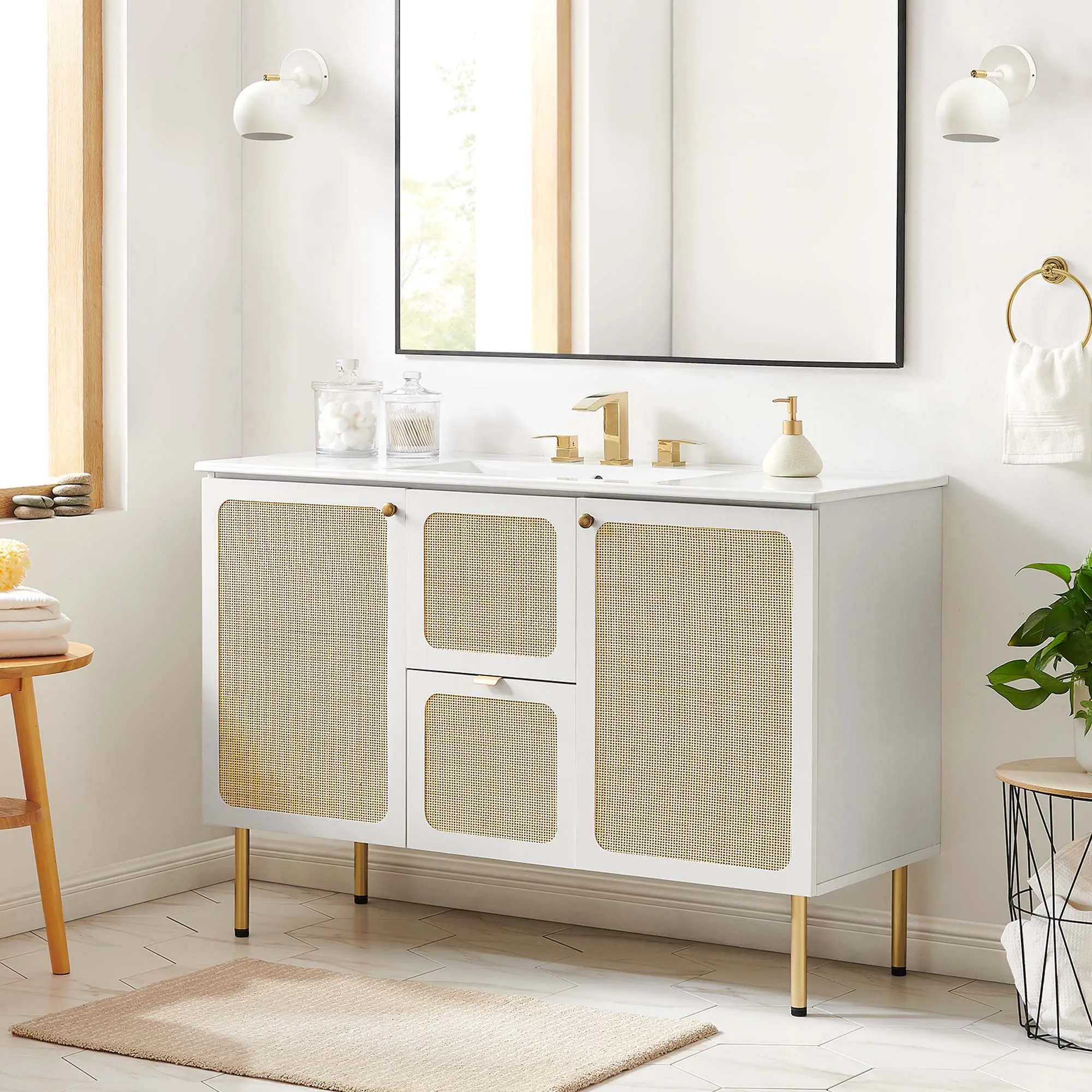 Chaucer 48-in Single Sink Bathroom Vanity, White Modern Bathroom Fixture Set, Modern Bathroom Fixture Sets