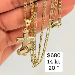 Cadena fígaro con medalla de mi comunión en 14 kt largo 20 “