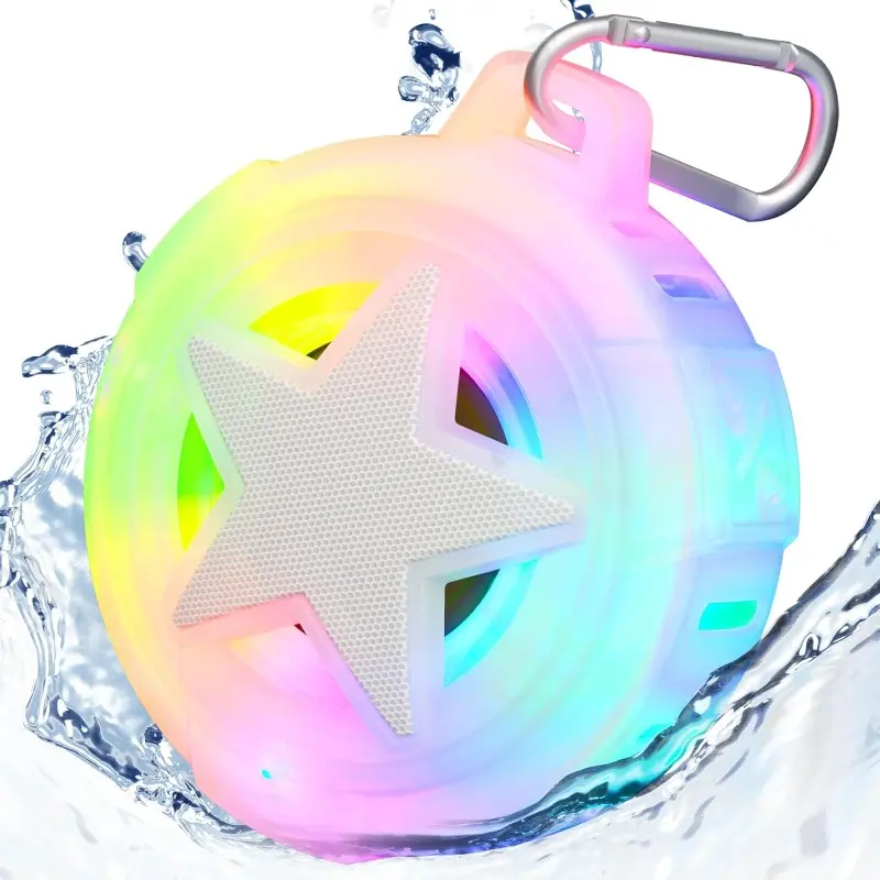 Shower Speaker, IP67  Portable Speakers, Floating, TF Card, Small Outdoor Speaker with LED Light, True  Stereo for Bike, Beach, Paddle Board, Kayak, Pool, Gifts
