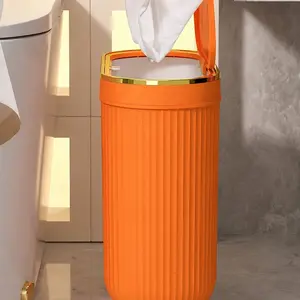 3.17 Gallon Push-Button Trash Bin with Foot Pedal, Waterproof Side-Bin with Lid, Home Office Bathroom Decor, Waste Bag Holder