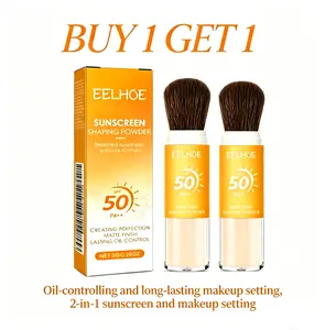 【Buy 1 Get 1 Free】 EELHOE Lightweight Peach Setting Powder with Portable Brush, SPF50 PA++ Sun Protection, Oil Control, Waterproof, Sweatproof for Daily diamond Makeup