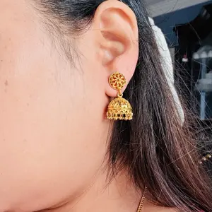 Gold Tone Mini Pinjada Jhumka for Women Elegant Floral Design Dangle Earrings Jewelry Accessories