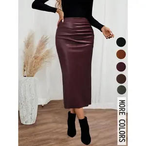 Women's Solid Color PU Leather Skirt, Fashionable Casual Skirt for Daily Outdoor Wear, Ladies Bottoms for All Seasons
