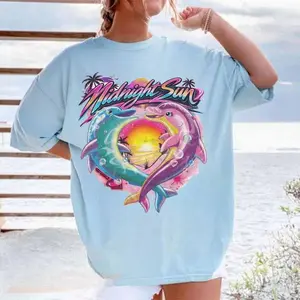 Midnight Sun Dolphin Graphic T-Shirt,Summer Vibes T-Shirt