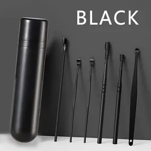 6 Counts Set Stainless Steel Spiral Ear Massage Cleaning Tool Ear Wax Removal Kit 6 PCS Ear Pick Earwax Removal Kit Stainless Steel Earwax Removal Tool kit with Portable Storage Box back to school