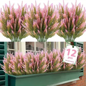 12pcs Vibrant Artificial Lavender Flower Clusters, Durable Plastic Material, Decorative Blooms for Outdoor Garden Decorations, Weddings, Home Decor