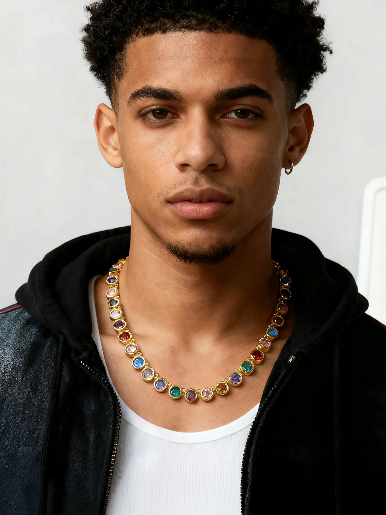 ICED CHICS Colorful round Zircon necklace, Cuban Chain Necklace, colorful accessories, with a 5cm extended tail chain, suitable for both men and women, birthday gift, the best gift for friends