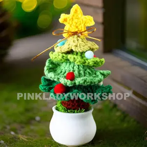 Handmade Crochet Christmas Tree: Pink & Green Holiday Decor Yarn Ornaments
