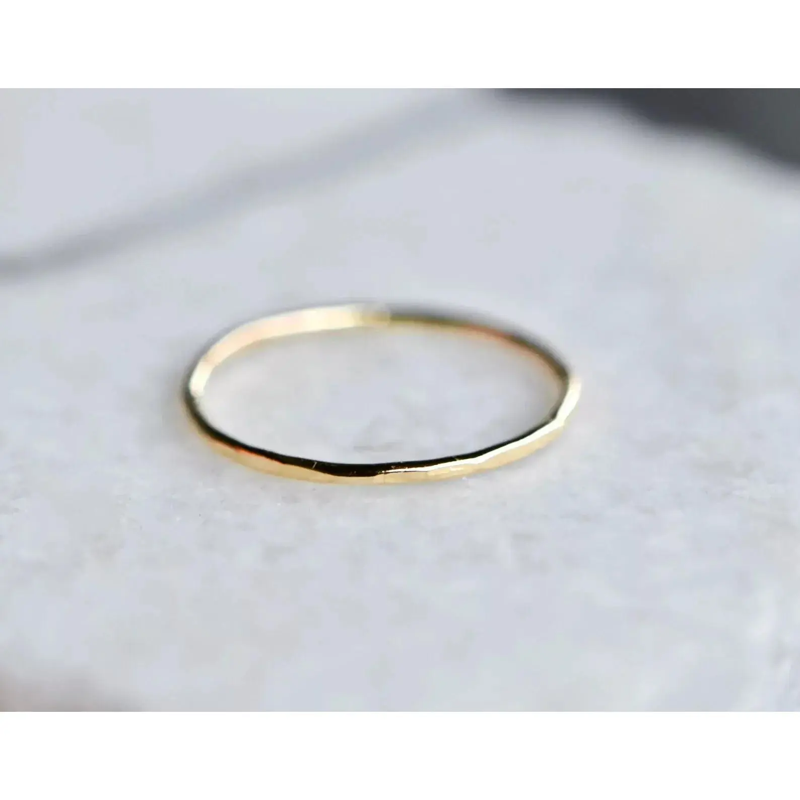 14k Gold Thin Ring Hammered. Stackable, Minimalist. SZ: 5, 6, 7, and 8