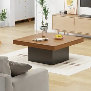 35-Inch Square LED Coffee Table – 16-Color RGB Lighting, Brown Mushroom Design, Easy Assembly