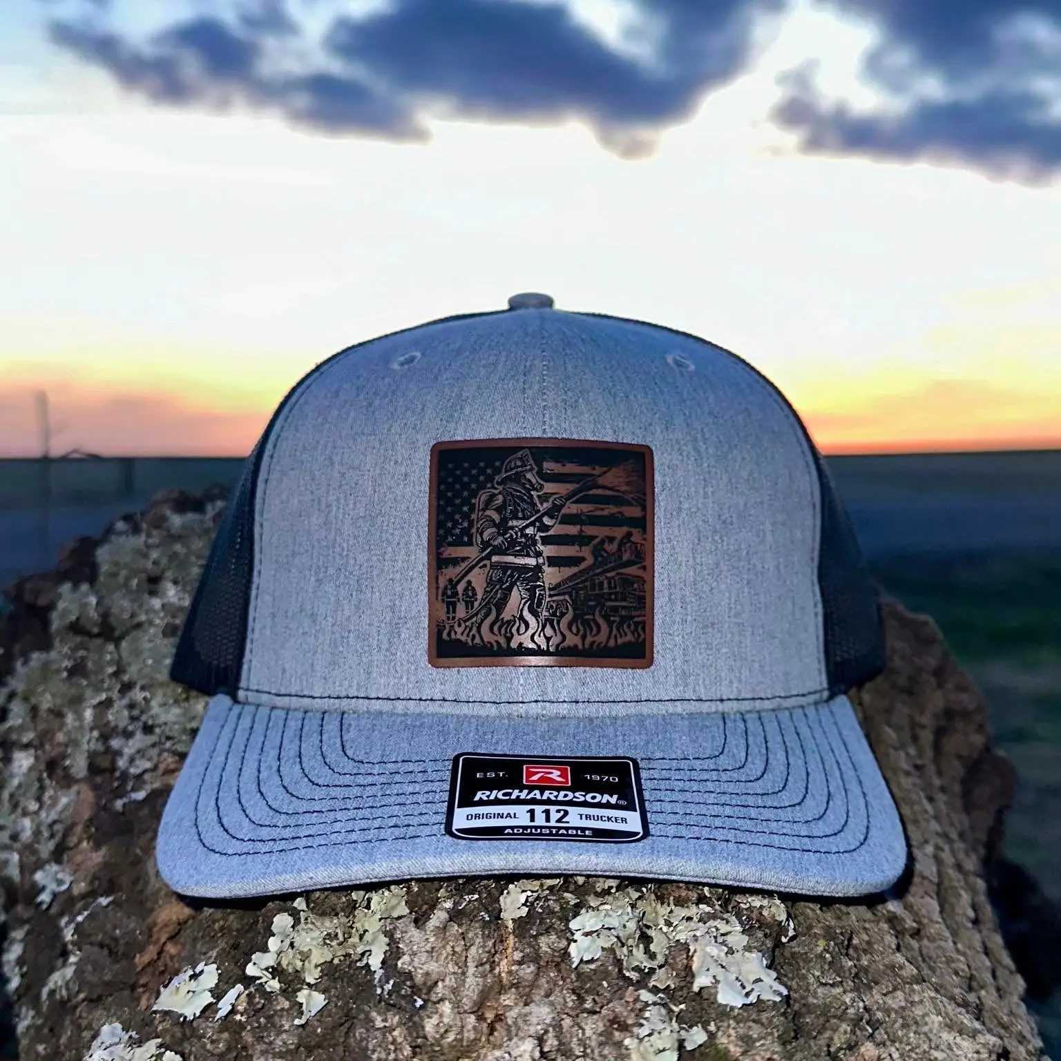 Firefighter W/ Flames Leather Patch Hat