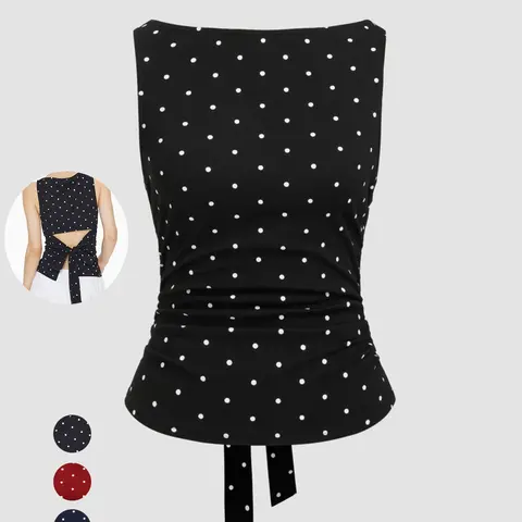 Y2K Women's Polka Dot Tank Top with Tie Back Bow Detail Design, Stylish and Casual Summer Tops Trendy Summer Wear
