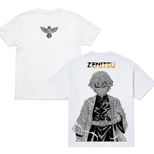 Zenitsu Shirt – Demon Slayer Crew Neck Short Sleeve Anime Graphic Double-Printed Cotton T-Shirt Unisex Breathable Streatwear Casual Pure Color Tee