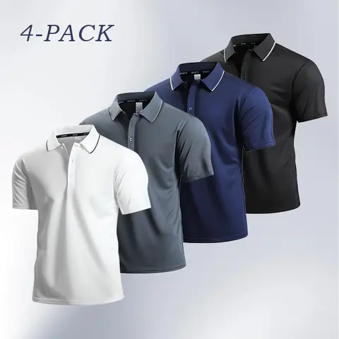 Men's 4-Pack Classic Polos - Color-Block Trim, Soft Comfort Fabric, Perfect for Business Casual & Weekend Wear
