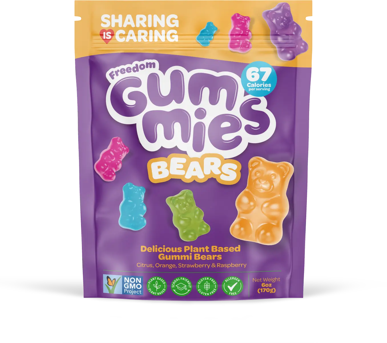 Freedom Gummy Bears - Allergy-Free, Halal Certified, Kosher, PKU Suitable, 170g, Mouthwatering Flavor with Citrus and Strawberry Senses - Snack, Candy
