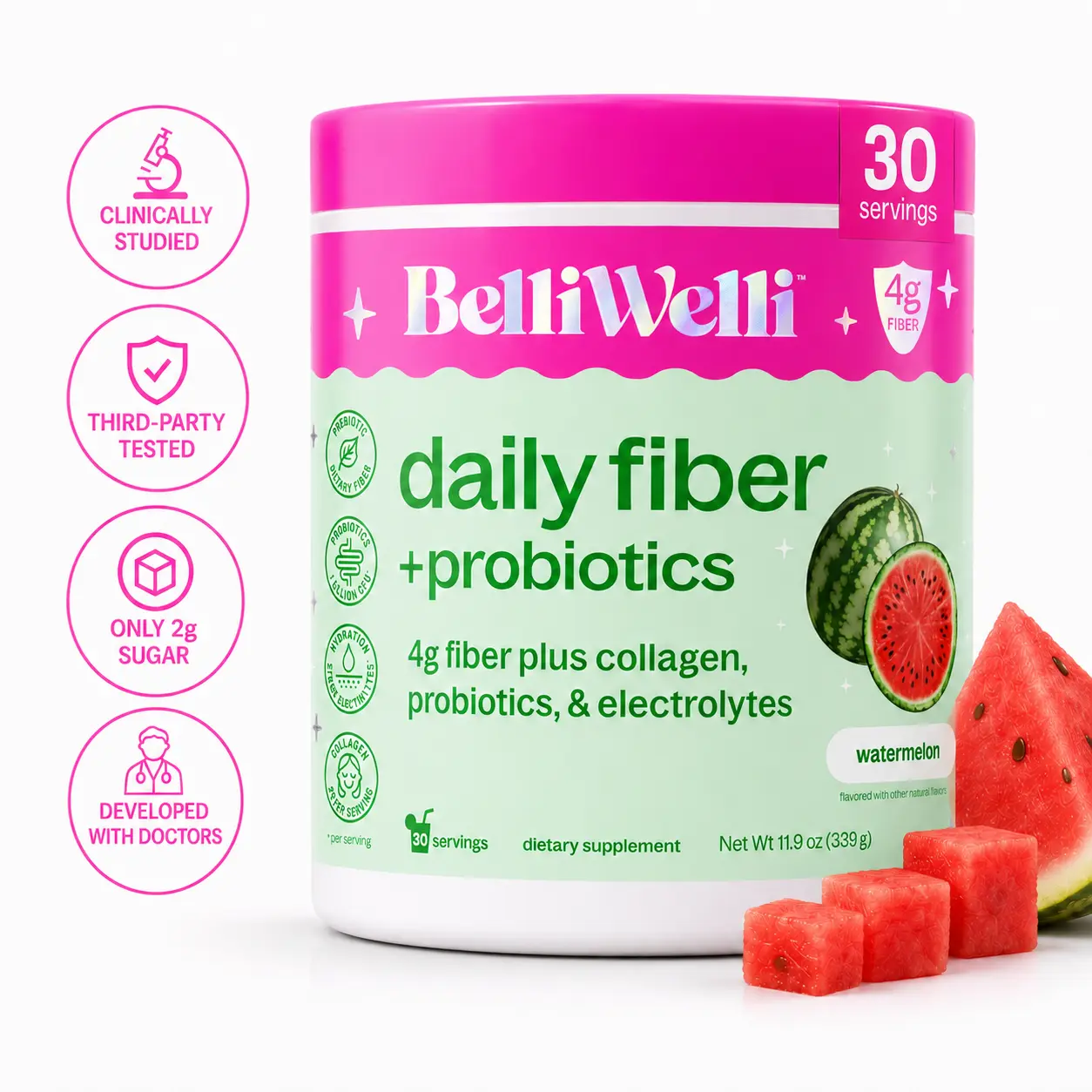 BelliWelli Daily Fiber + Probiotics - Watermelon BelliWelli Daily Fiber + Probiotics - Watermelon