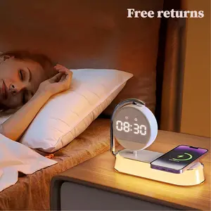 3-in-1 Smart Bedside Lamp with Wireless Charger & Digital Clock - 15W Fast Charging Station for Phone/Earbuds with 3-Level Dimmable Night Light - Multi-Protection Alarm Clock for #Summer Wins#Fathersdaygift