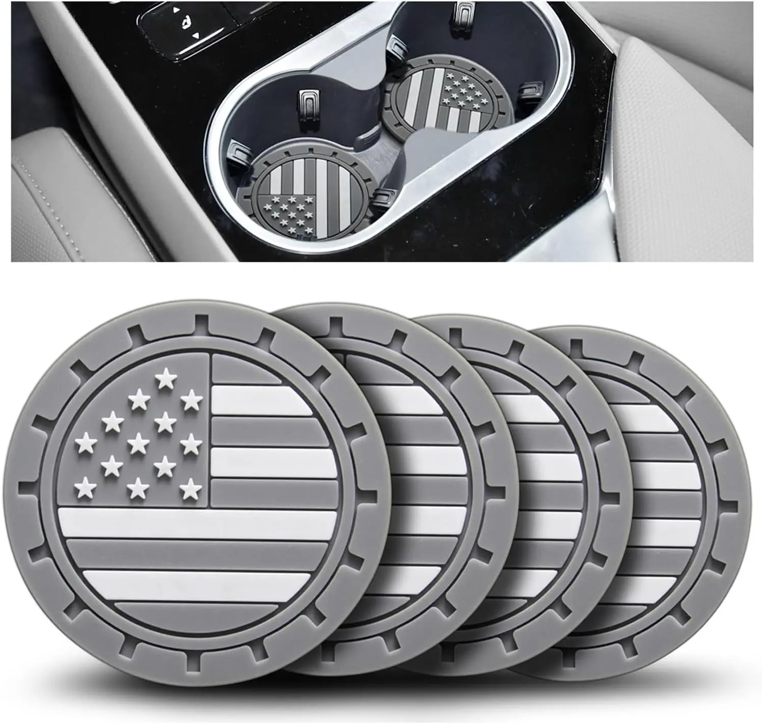 Stylish Car Cup Holder Coasters Set, 4-Pack 2.75 in Anti-Slip Shockproof Drink Mats, Grey Automotive Interior Decor Accessories