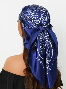 Women's Fashion Travel Shawl Scarf, 35.4 Inch Square Wrap, 90x90 Cm Luxury Printed Silk Headscarf, All-Season Use