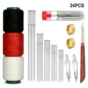 34Pcs Big Eye Steel Needles and Thread Kit, Portable Hand Sewing Tools for DIY Craft & Repair, Ideal for Beginners and Hobbyists, Perfect Gift for Mom, Grandma and Adults