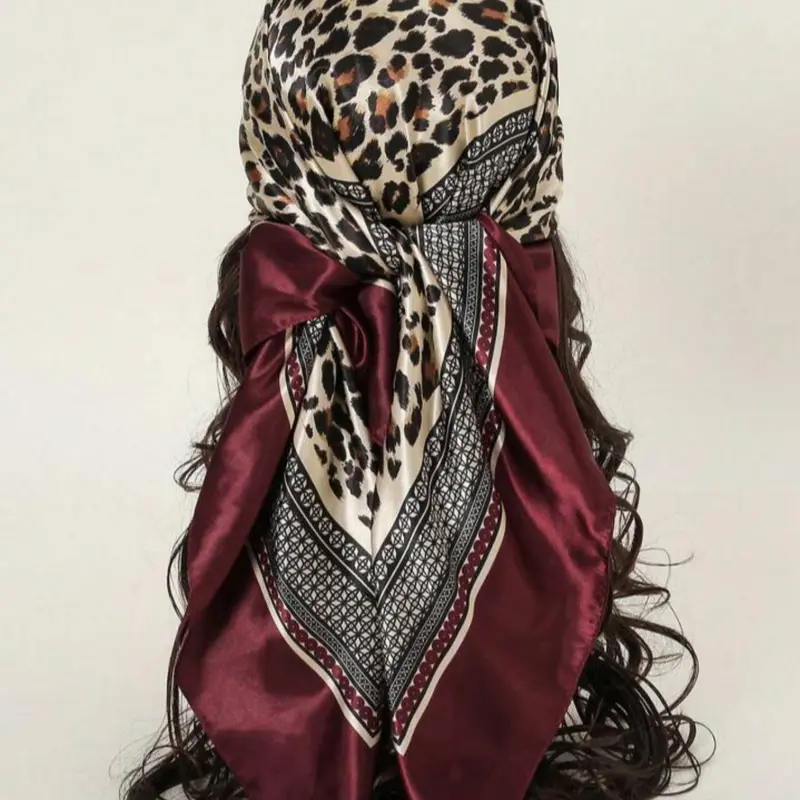 Elegant Women's Leopard Print Scarf, Soft Multi-Use Accessory, Perfect for Daily Fashion, Hair & Decoration, 35.4 Inches Square, Casual Fashionable Scarf