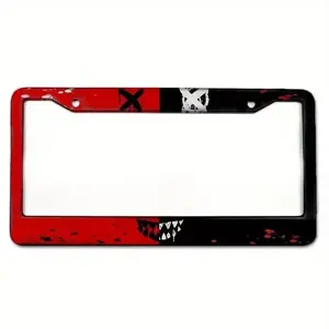 Red Black Skull License Plate Frame – Cool Metal Car Tag Holder, Universal Auto Accessories, Car Accessories