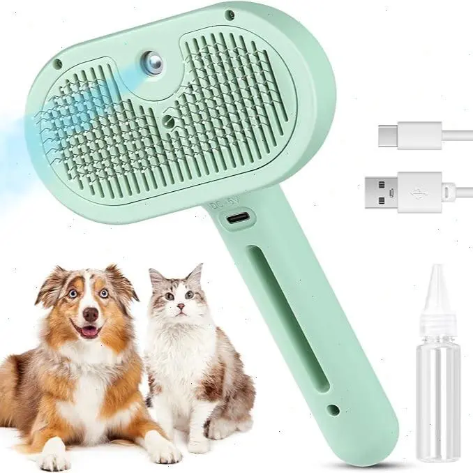 2025 New 3 in 1 Pet Steam Brush for Shedding & Grooming, Pet Hair Removal Comb,Self Cleaning Brush with Release Button,Water Brush for Cats Dogs