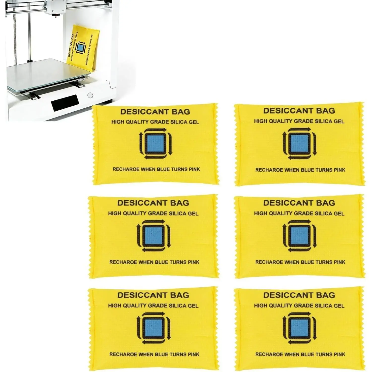 GARGEN 6-Pack 100g Lightweight Rechargeable Color-Changing Solid Synthetic Silica Gel Desiccant Packs, 20ml Capacity, 7.09x6.3 Inches Durable Moisture Absorber for Home Mold & Damp Control (Home Care Supplies)