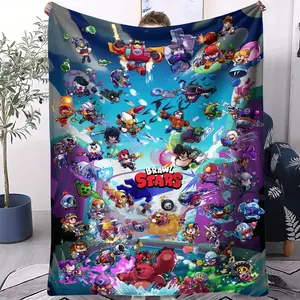Brawlstars Illustrative Design Print, Soft Digital Printing for Sofa Camping Travel, Multifunctional Soft Cozy Blanket, Perfect Birthday Gift